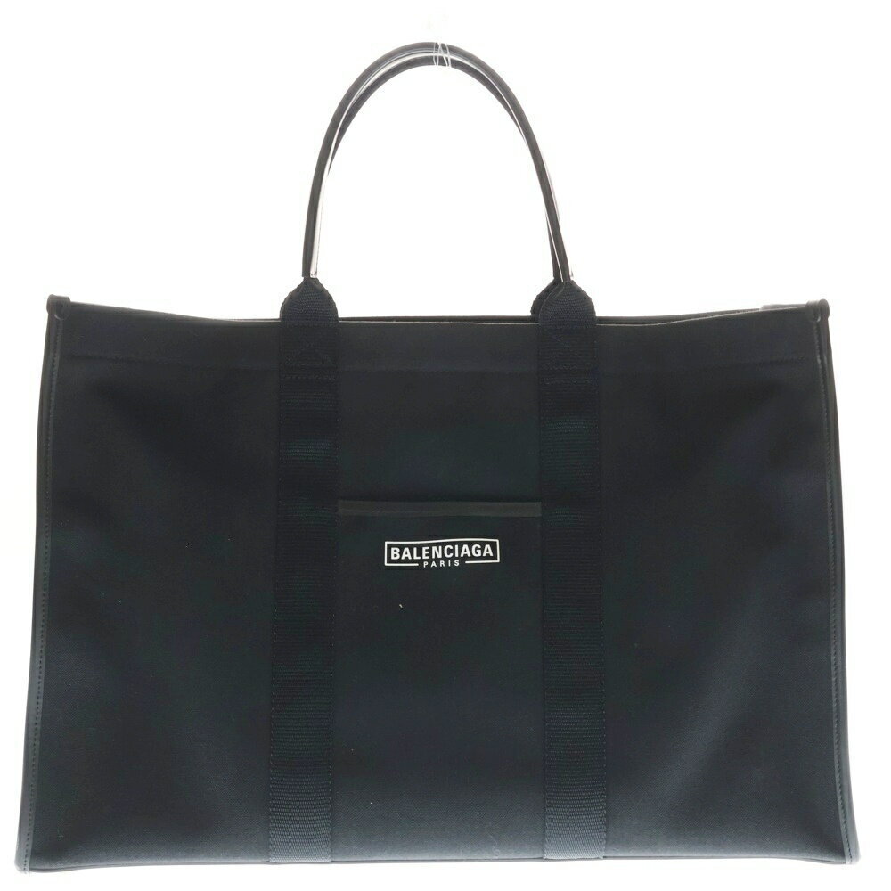 BALENCIAGA Leather Canvas Logo Tote Bag Black - Picture 1 of 6